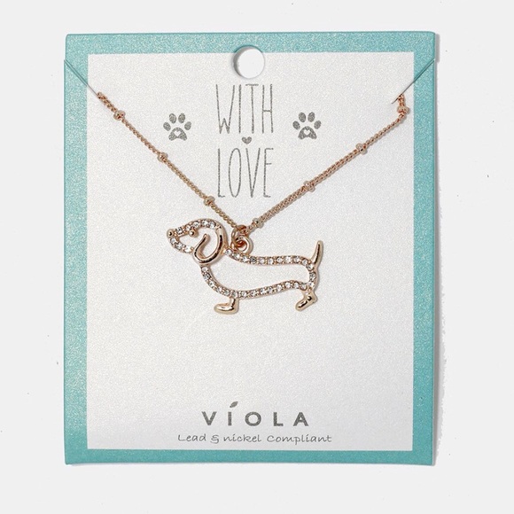 Jewelry - Rose Gold Dachshund Dog Rhinestone Necklace